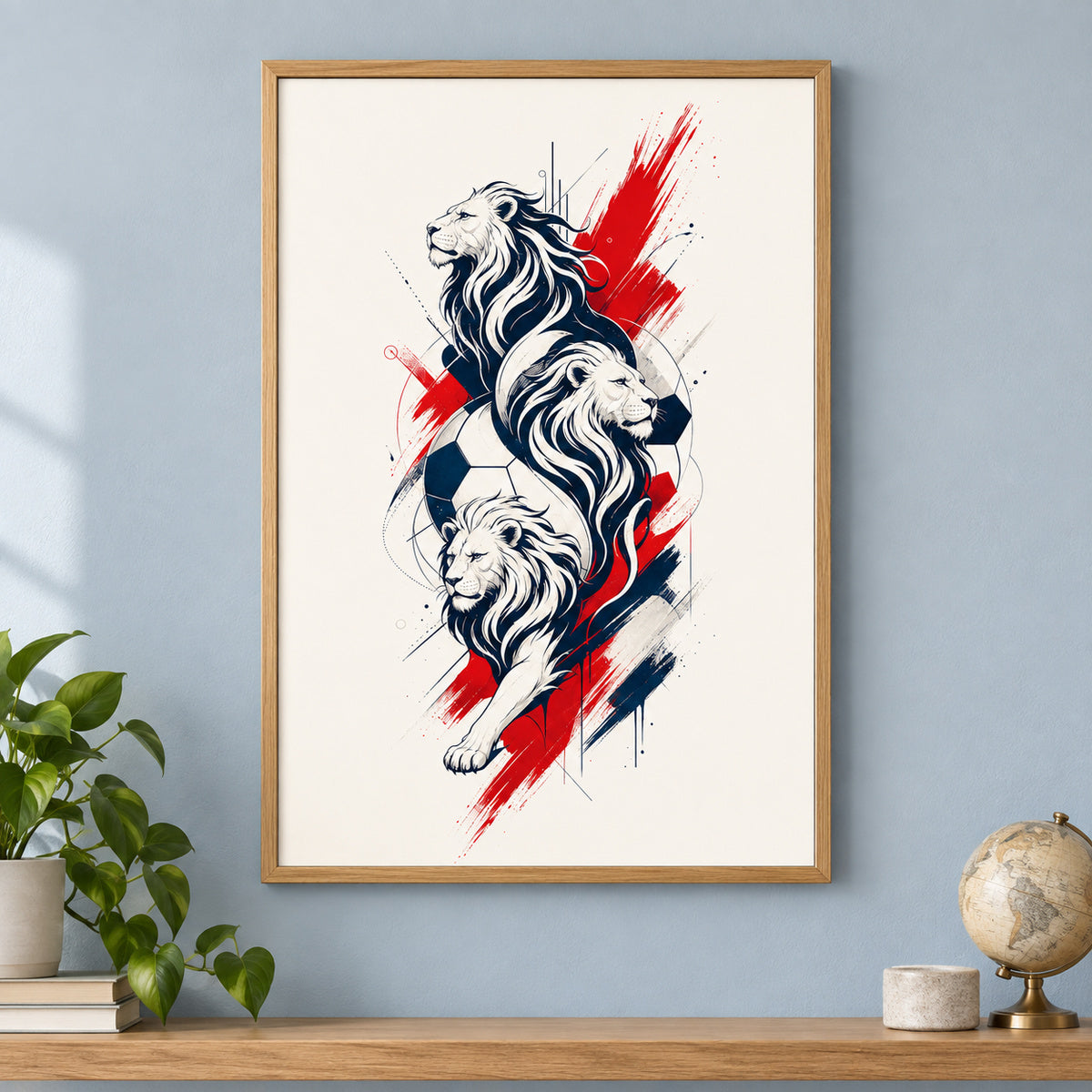 England Three Lions National Pride Soccer Canvas Wall Art | brown_independent_close
