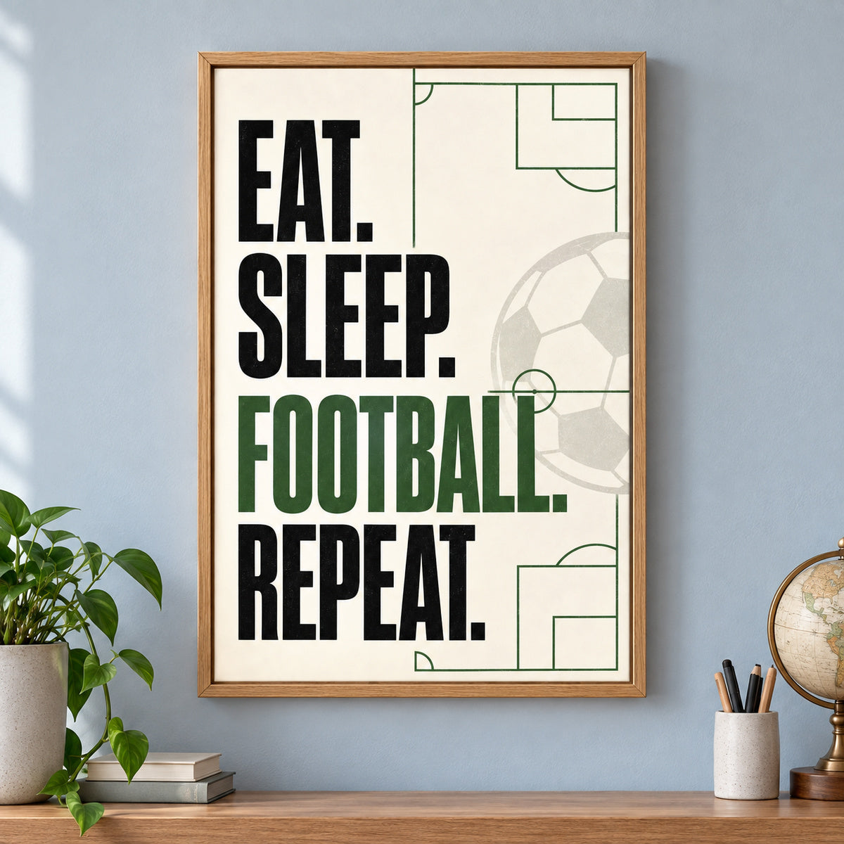 Eat Sleep Football Repeat Typography Canvas Wall Art | brown_independent_close