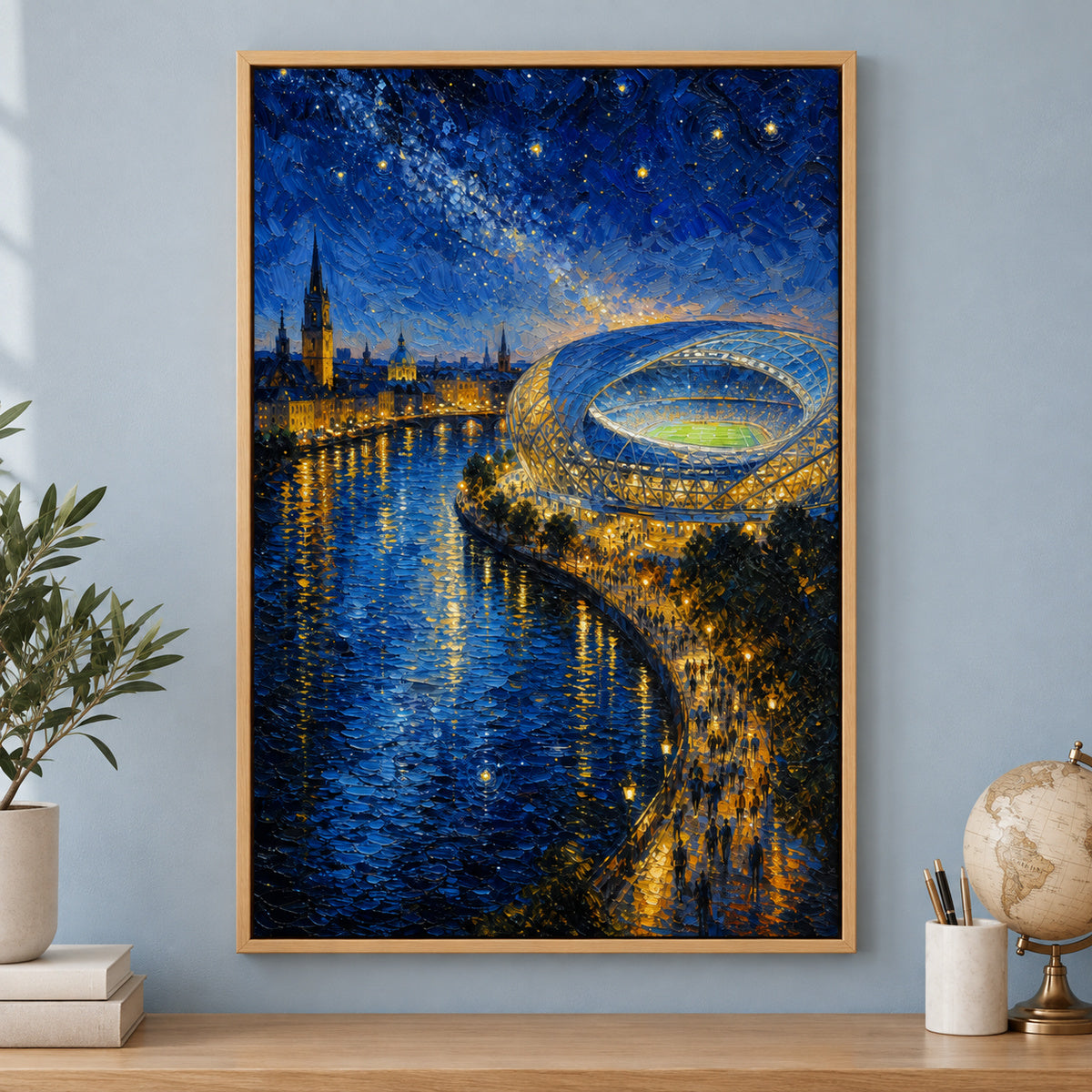 Riverside Starry Stadium Soccer Canvas Painting Wall Decor | brown_independent_close