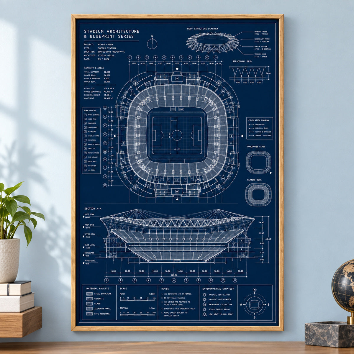 Blueprint Grand Stadium Cutaway Canvas Painting Wall Decor | brown_independent_close