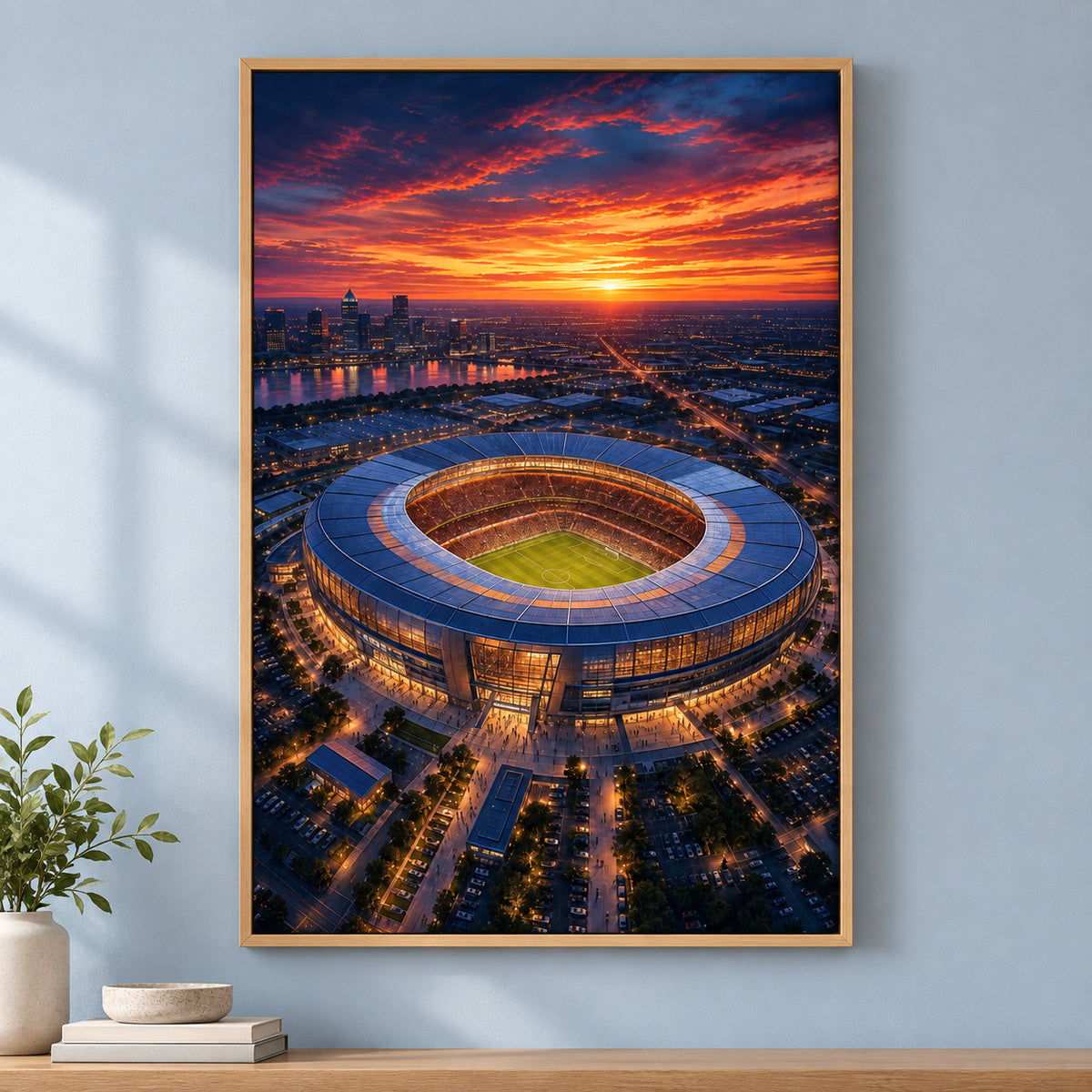 Twilight Aerial Stadium Art Canvas Painting Wall Decor | brown_independent_close