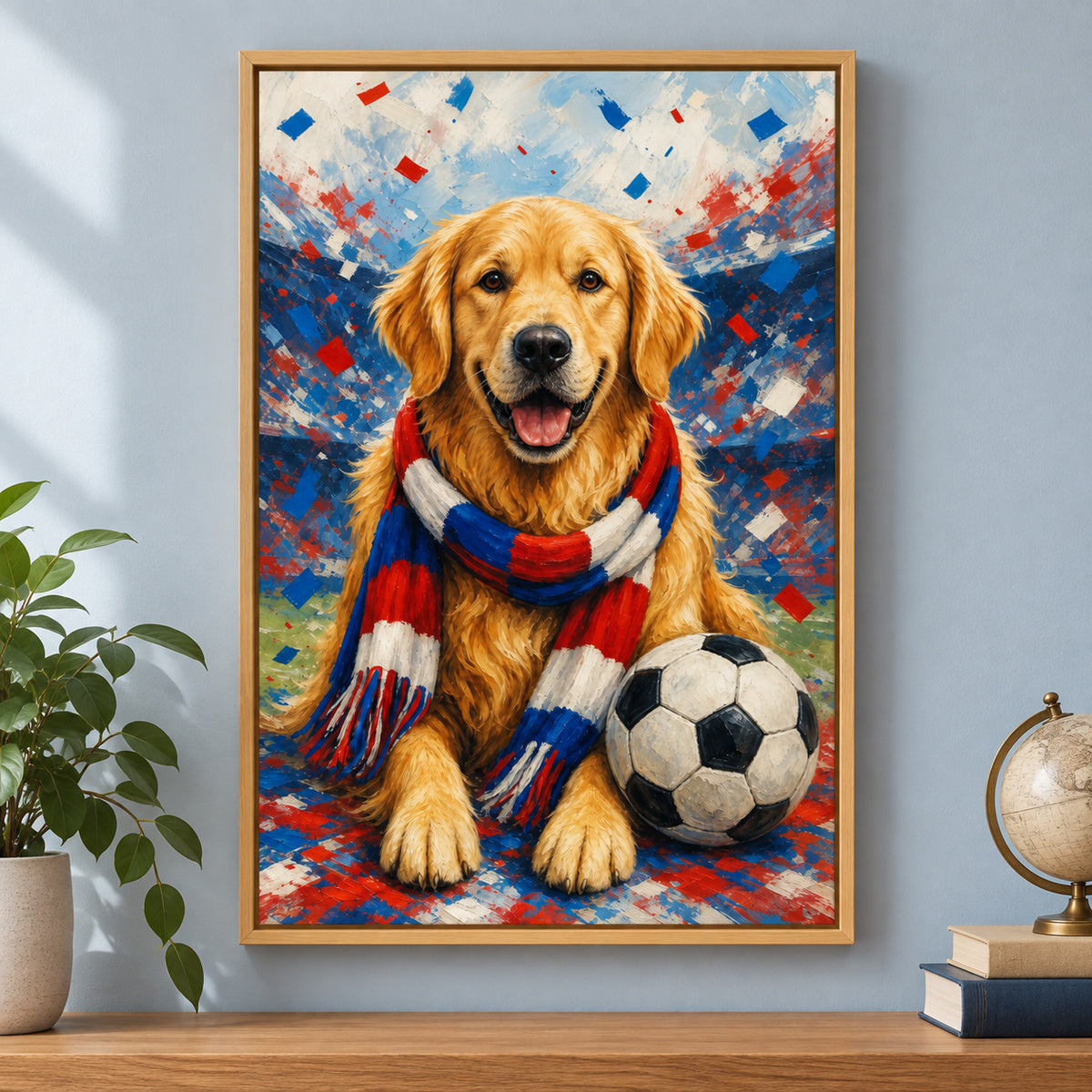 Golden Retriever Soccer Fan Canvas Wall Art | brown_independent_close