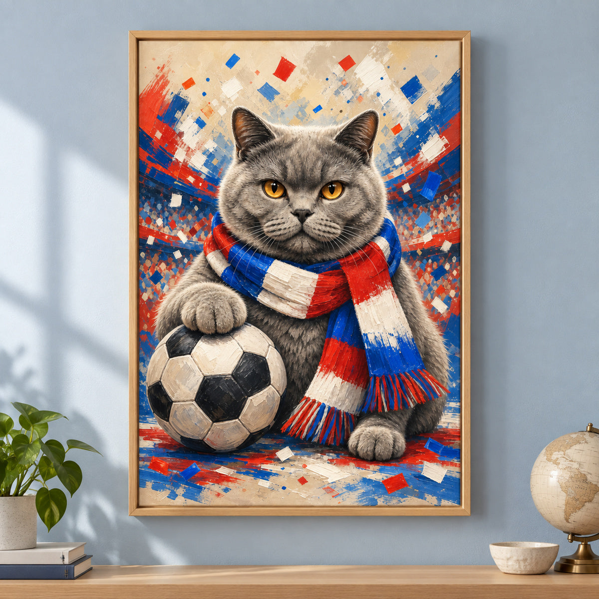 British Shorthair Soccer Fan Canvas Painting Wall Decor | brown_independent_close