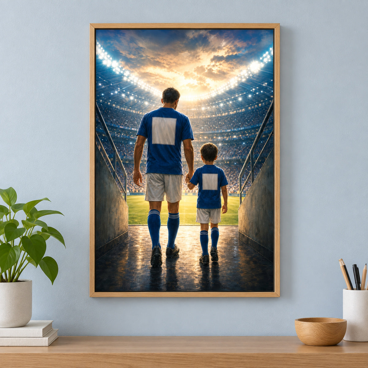 Custom Father and Son Soccer Tunnel Canvas Wall Art | brown_independent_close