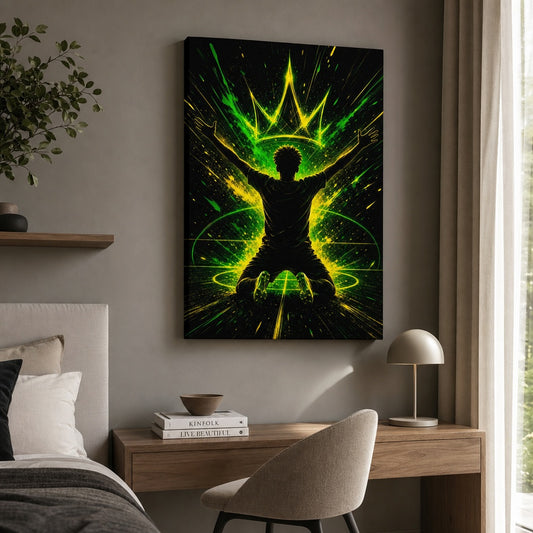 Neon Crown Rising Star Soccer Silhouette Canvas Wall Art modern wall mockup