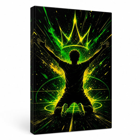Neon Crown Rising Star Soccer Silhouette Canvas Wall Art - soccer canvas wall art by AUSJOJO