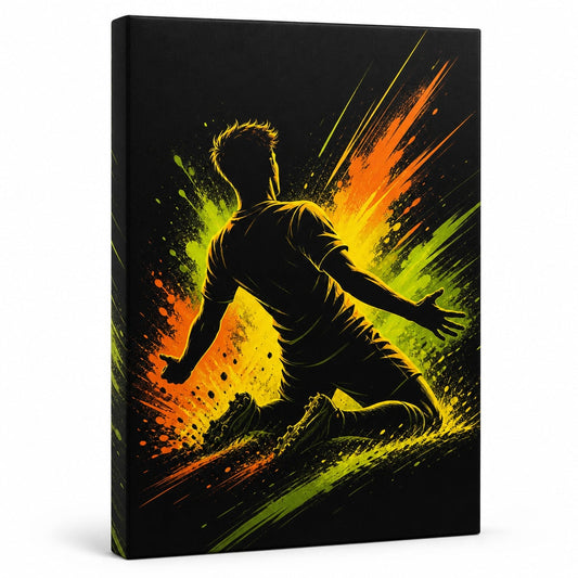 Knee Slide Rising Star Soccer Silhouette Canvas Wall Art - soccer canvas wall art by AUSJOJO