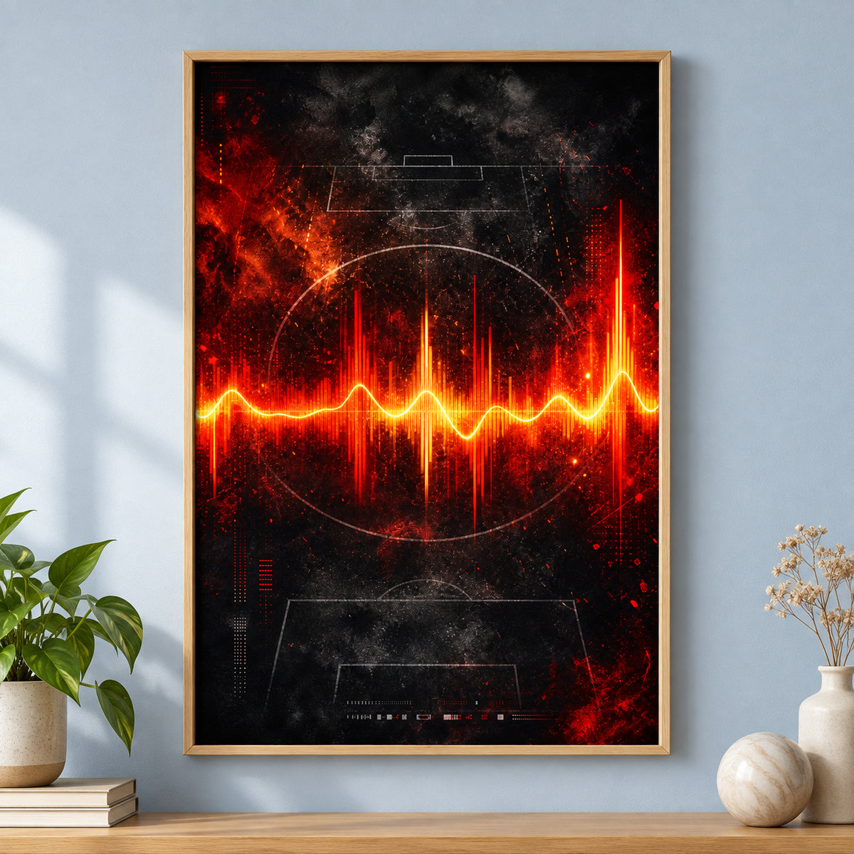 Red Orange Goal Pulse Soundwave Canvas Painting Wall Decor | brown_independent_close