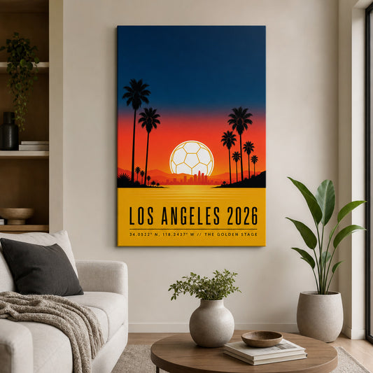 Los Angeles 2026 Golden Stage Soccer Canvas Wall Art 02 wall mockup