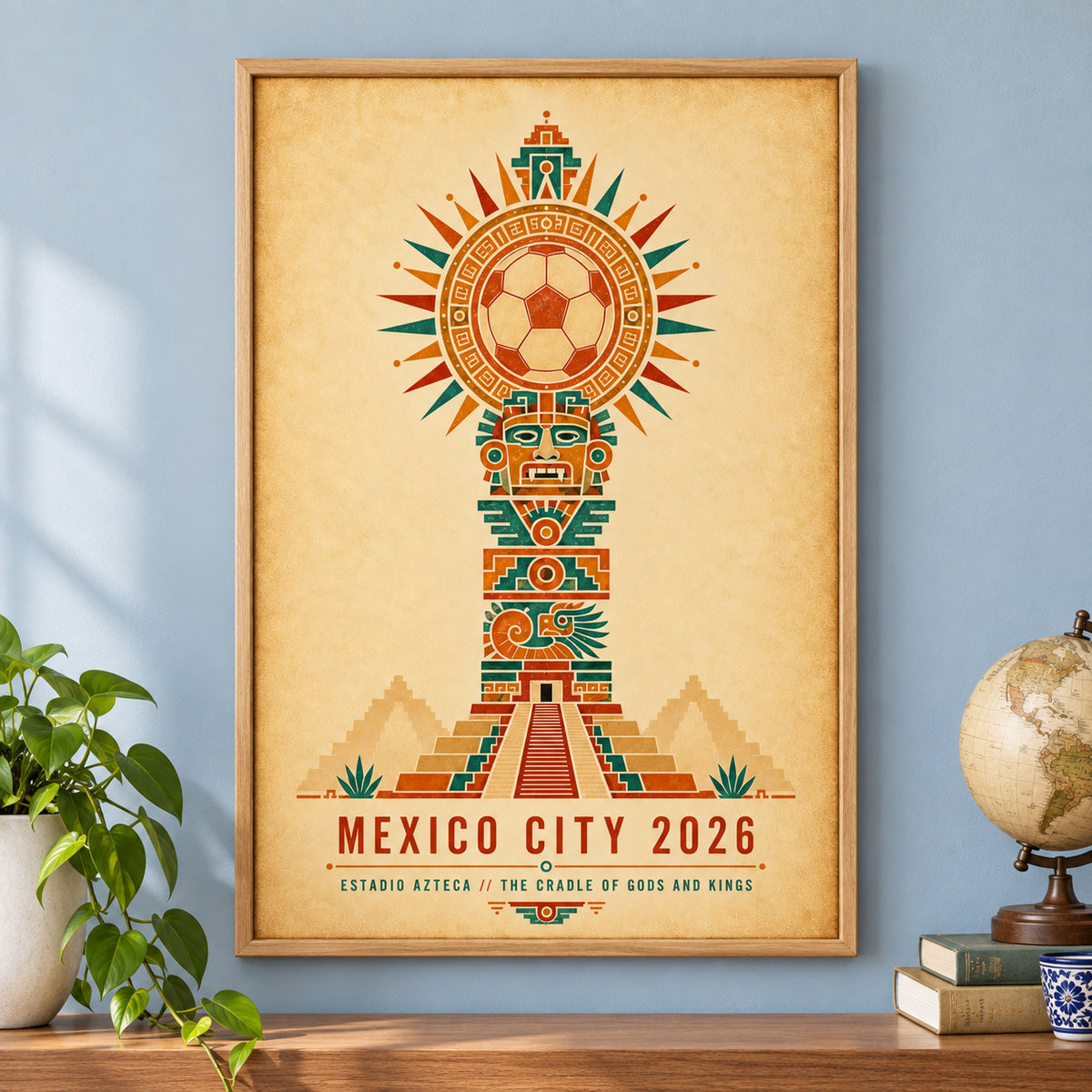 Mexico City Aztec Totem 04 Soccer Canvas Wall Art | brown_independent_close
