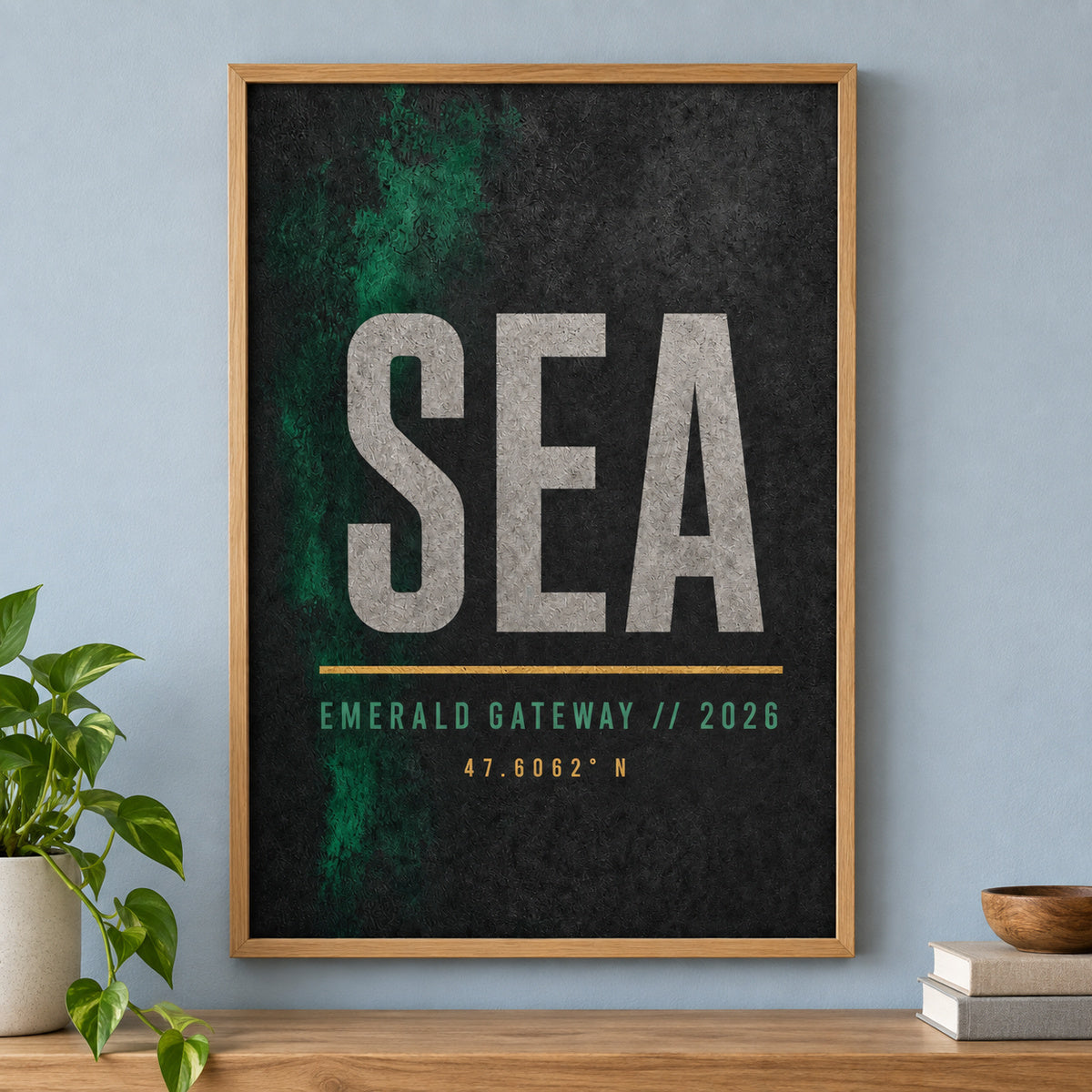 SEA Airport Code Coordinates Canvas Wall Art | brown_independent_close