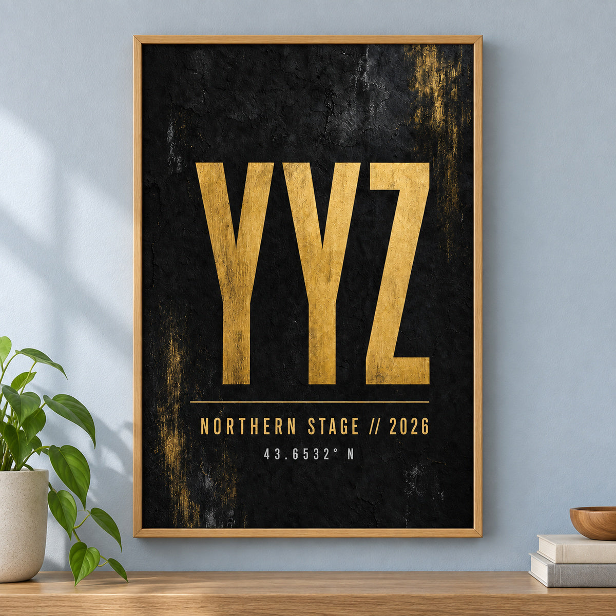 YYZ Airport Code Coordinates Canvas Wall Art | brown_independent_close