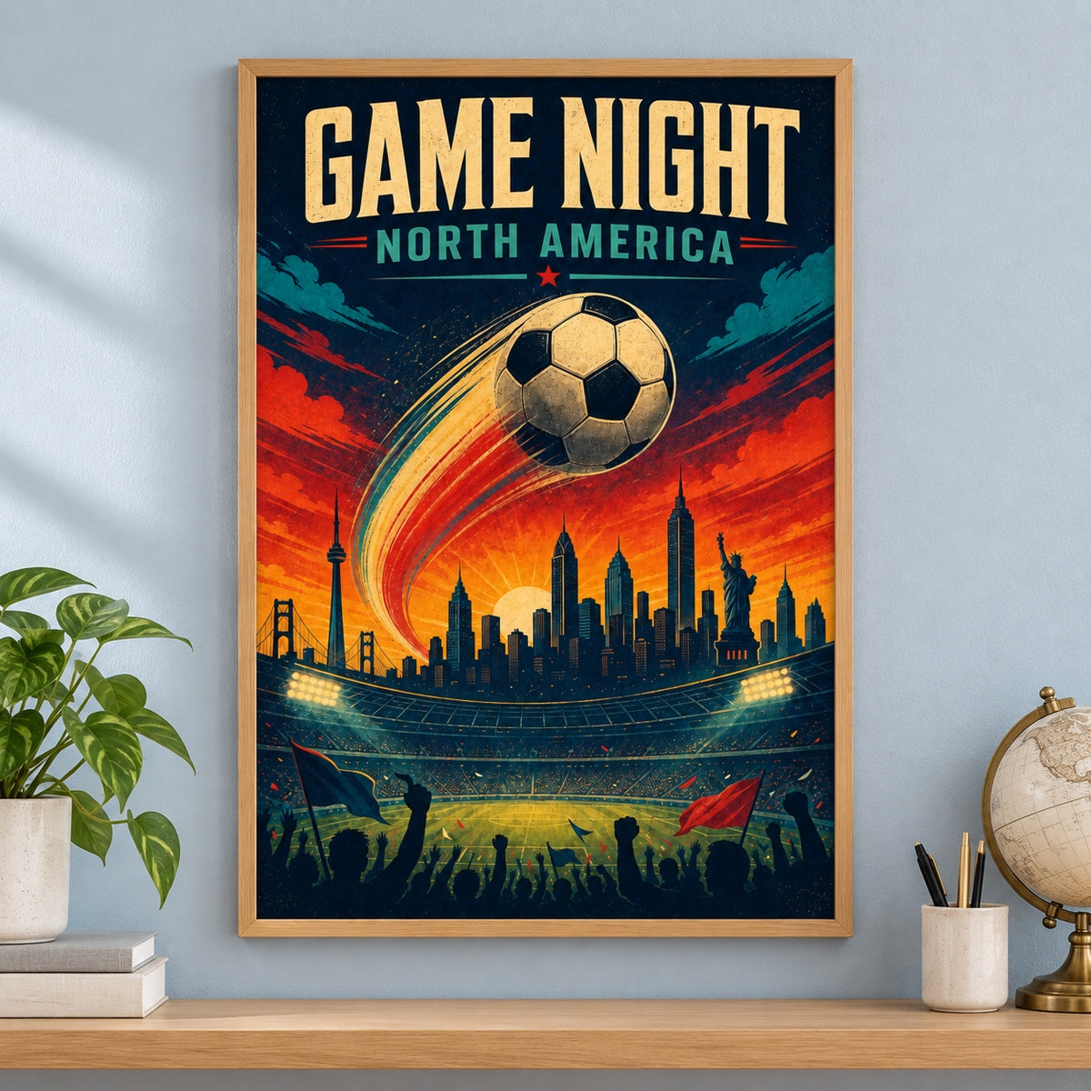 Game Night Vintage City Soccer Canvas Wall Art | brown_independent_close