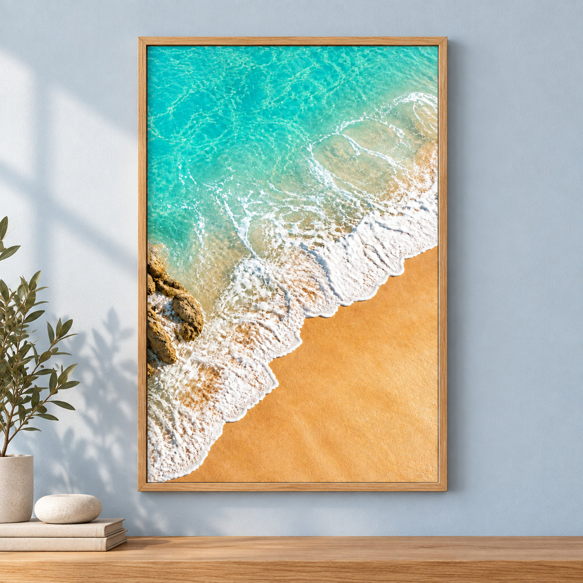 Coastal Aerial Waves Healing Canvas Wall Art | brown_independent_close