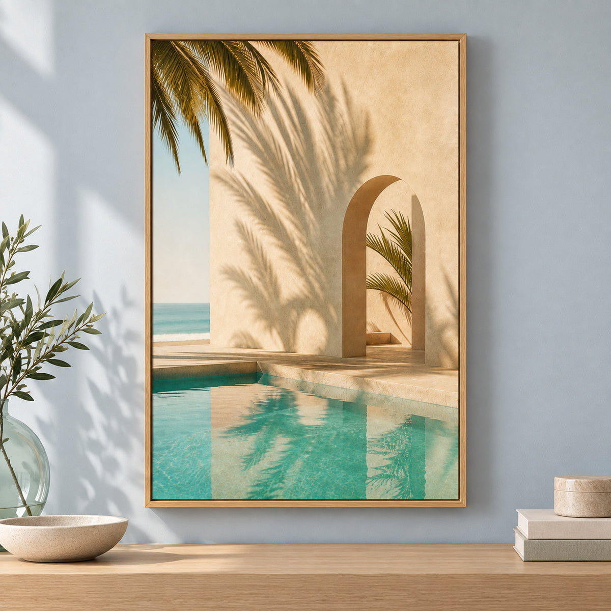 Retro Pool Palm Shadows Canvas Wall Art | brown_independent_close