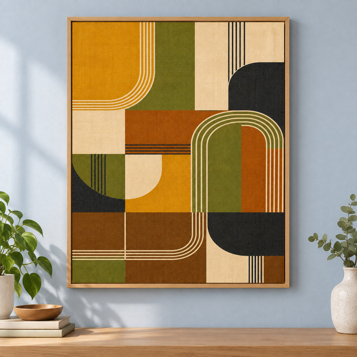 Mid-Century Bauhaus Statement Canvas Wall Art 01 | brown_independent_close