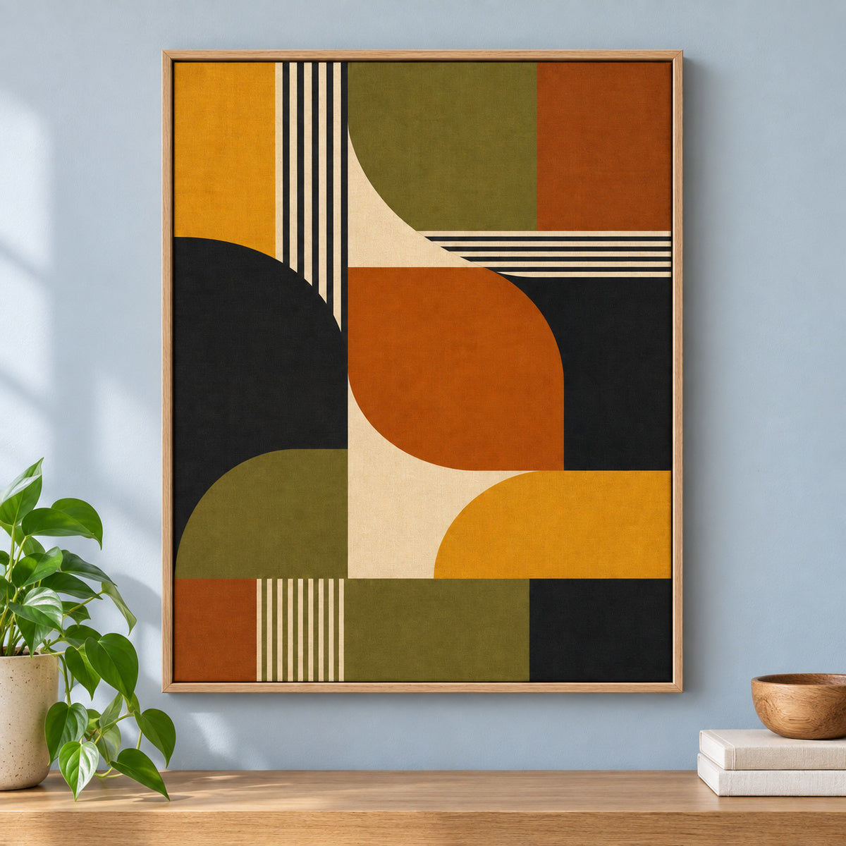 Mid-Century Bauhaus Color Field Canvas Wall Art 03 | brown_independent_close