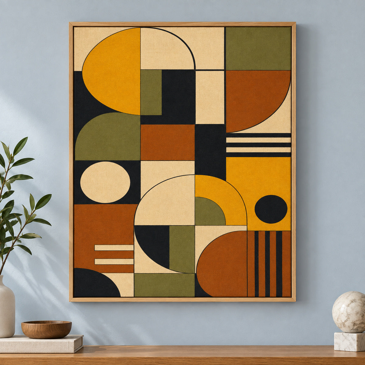 Mid-Century Bauhaus Modernist Modules Canvas Wall Art 04 | brown_independent_close