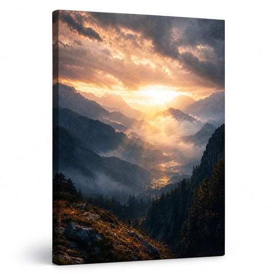 Dawn Through Mountains Natural Metaphor Canvas Wall Art - canvas wall art by AUSJOJO