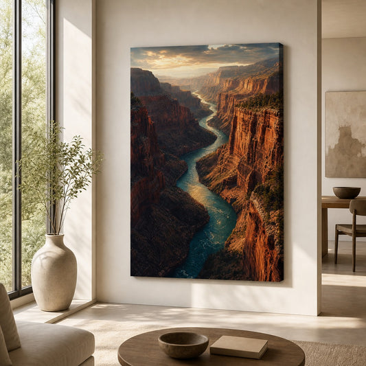 River Cuts Through Stone Canvas Wall Art — room scene