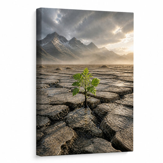 Seedling Through Cracked Stone Canvas Wall Art - canvas wall art by AUSJOJO