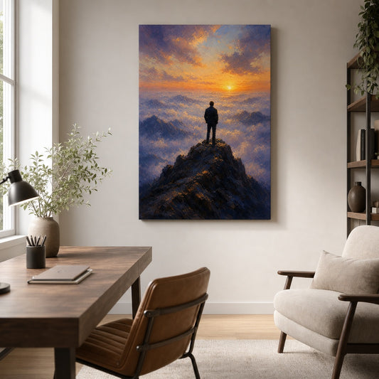 Wanderer Above Mist Impressionistic Sunrise Canvas Wall Art — room scene