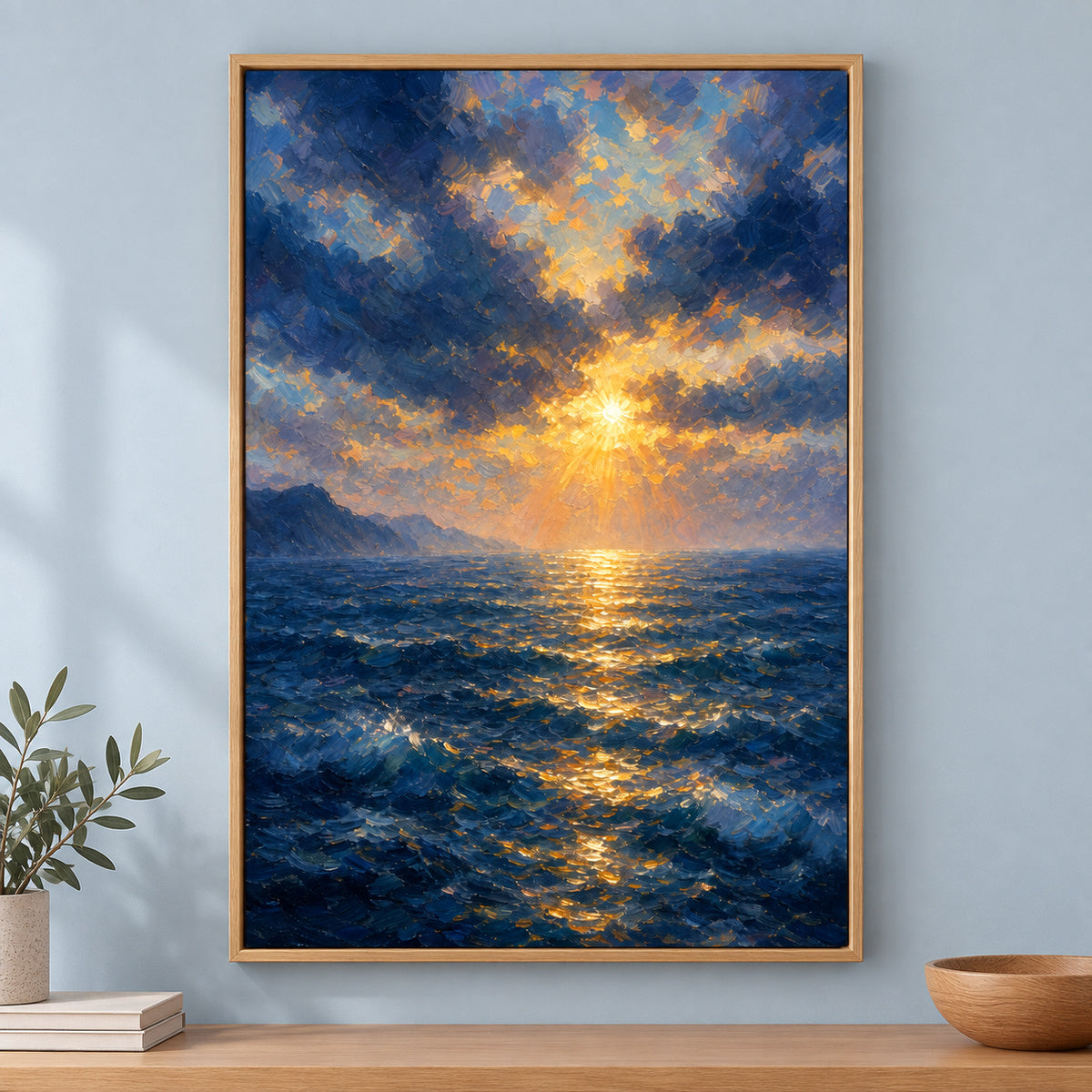 First Light Ocean Impressionistic Sunrise Canvas Wall Art | brown_independent_close