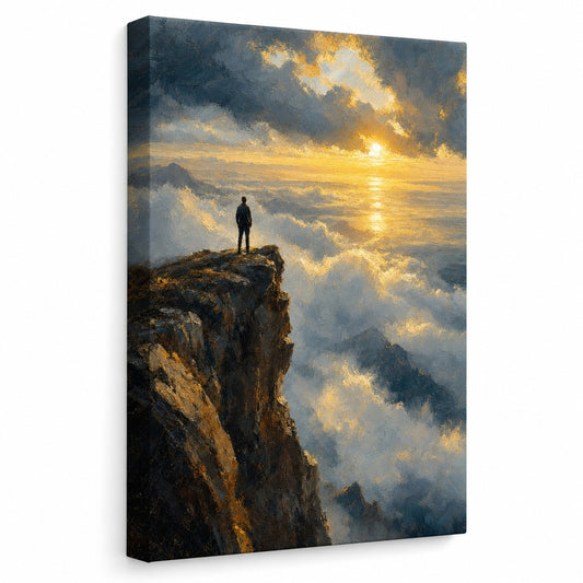 Cliff Sea of Light Impressionistic Sunrise Canvas Wall Art - coastal wall decor by AUSJOJO
