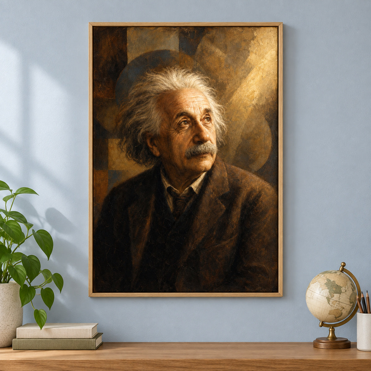 Einstein Gazing Light Vintage Portrait Canvas Wall Art | brown_independent_close