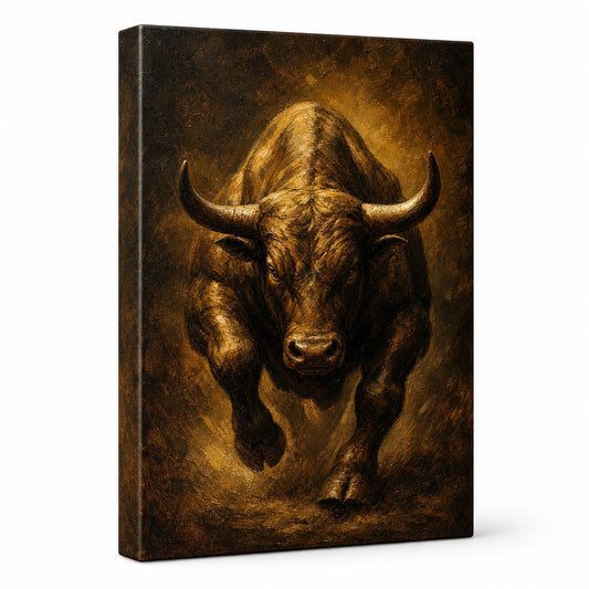 Bronze Bull Power Vintage Portrait Canvas Wall Art - canvas wall art by AUSJOJO