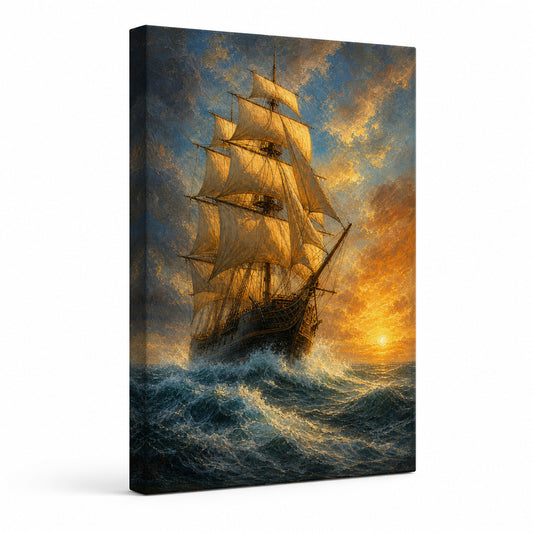 Breaking Dawn Voyage Classical Maritime Canvas Wall Art - coastal wall decor by AUSJOJO