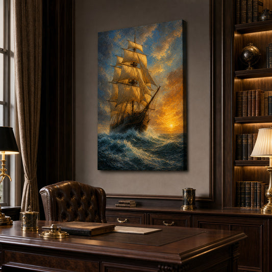 Breaking Dawn Voyage Classical Maritime Canvas Wall Art — room scene