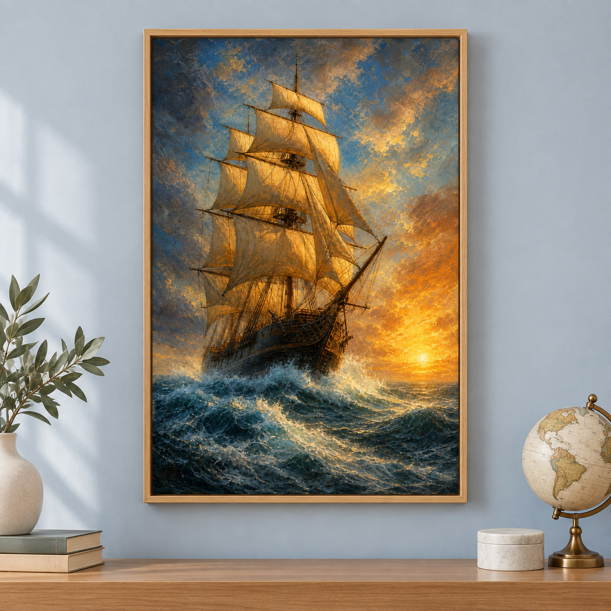 Breaking Dawn Voyage Classical Maritime Canvas Wall Art | brown_independent_close