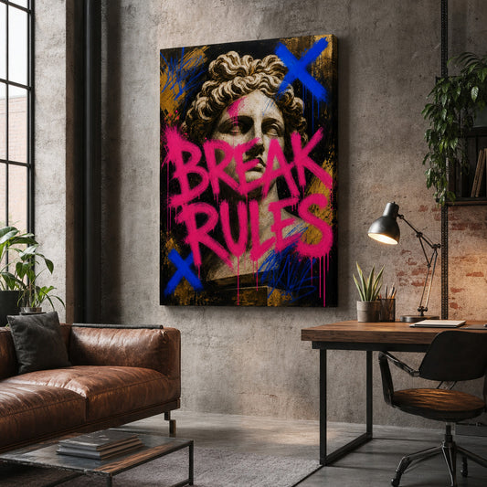 Break Rules Sculpture Urban Graffiti Oil Canvas Wall Art — room scene