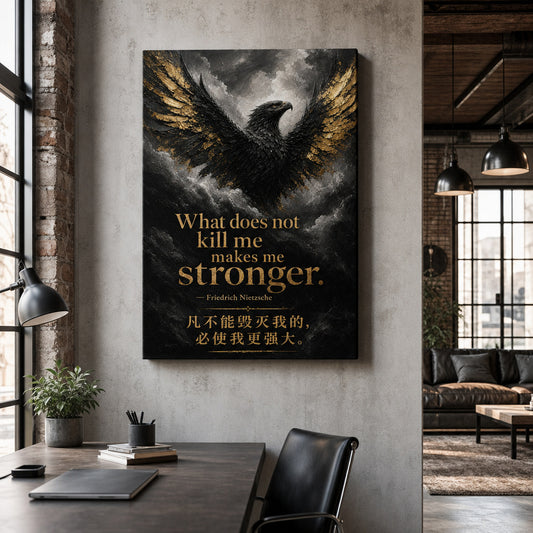 Black Eagle Nietzsche Adversity Resilience Canvas Wall Art — room scene