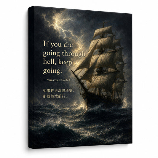 Storm Ship Churchill Adversity Resilience Canvas Wall Art - canvas wall art by AUSJOJO
