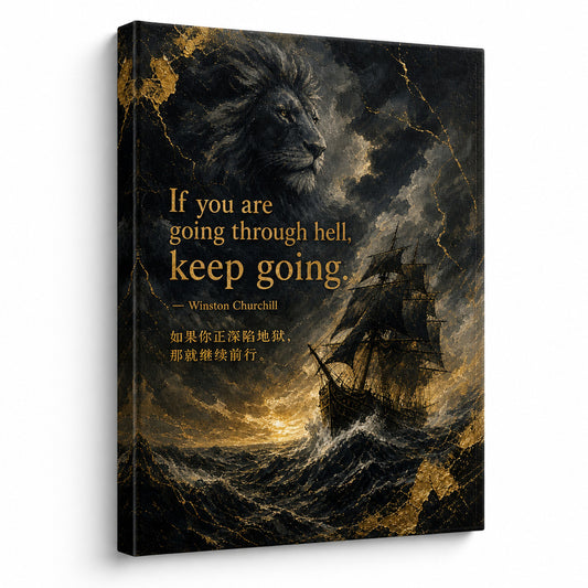 Ship Lion Fusion Churchill Adversity Resilience Canvas Wall Art - canvas wall art by AUSJOJO