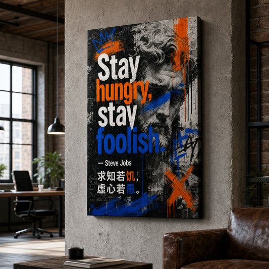 Graffiti Classical Portrait Jobs Focus Action Canvas Wall Art — room scene