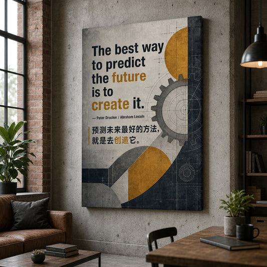 Industrial Mechanical Future Drucker Lincoln Focus Action Canvas Wall Art — room scene