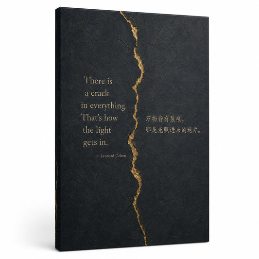 Dark Gray Gold Crack Texture Leonard Cohen Canvas Wall Art - canvas wall art by AUSJOJO
