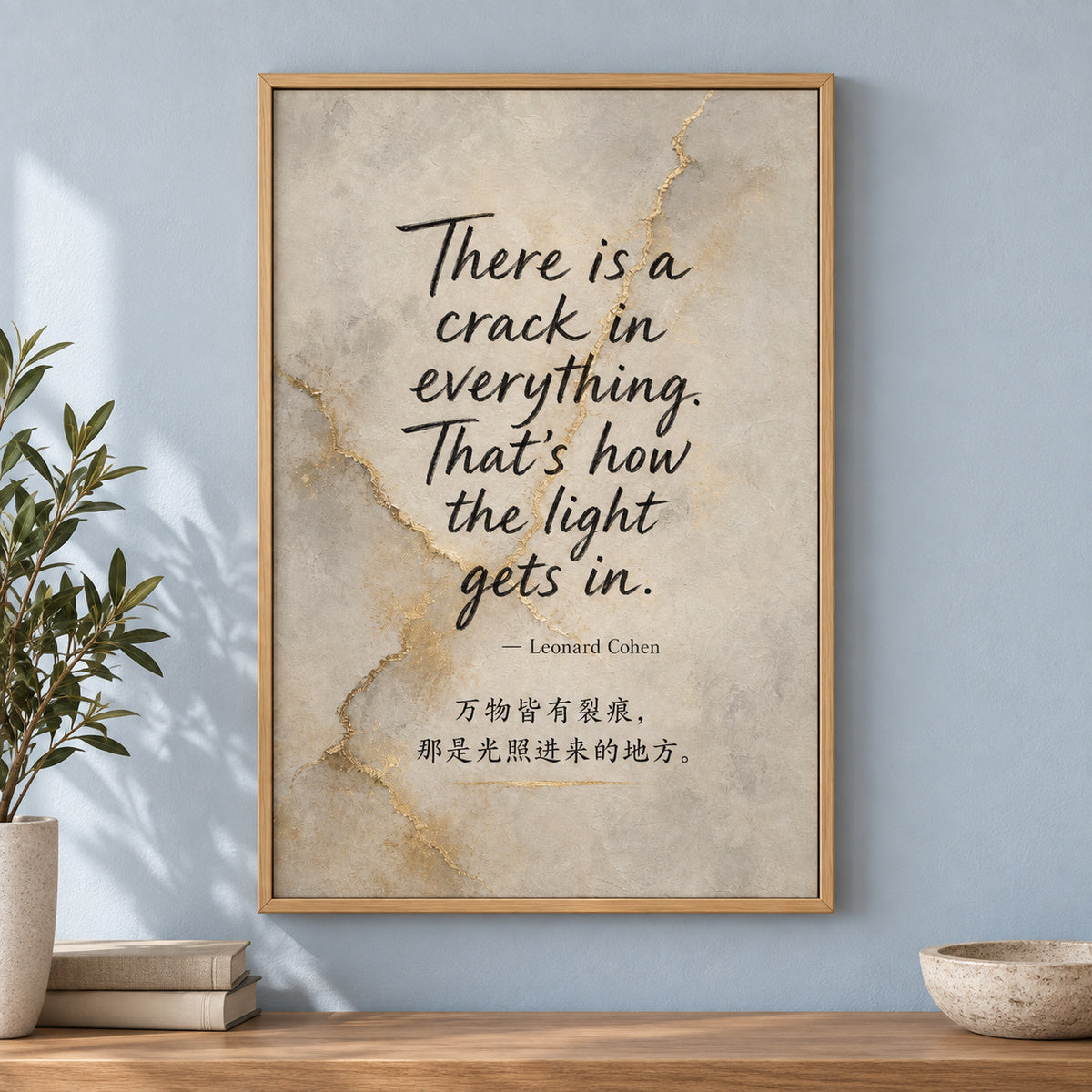 Handwritten Gold Foil Fusion Leonard Cohen Canvas Wall Art | brown_independent_close