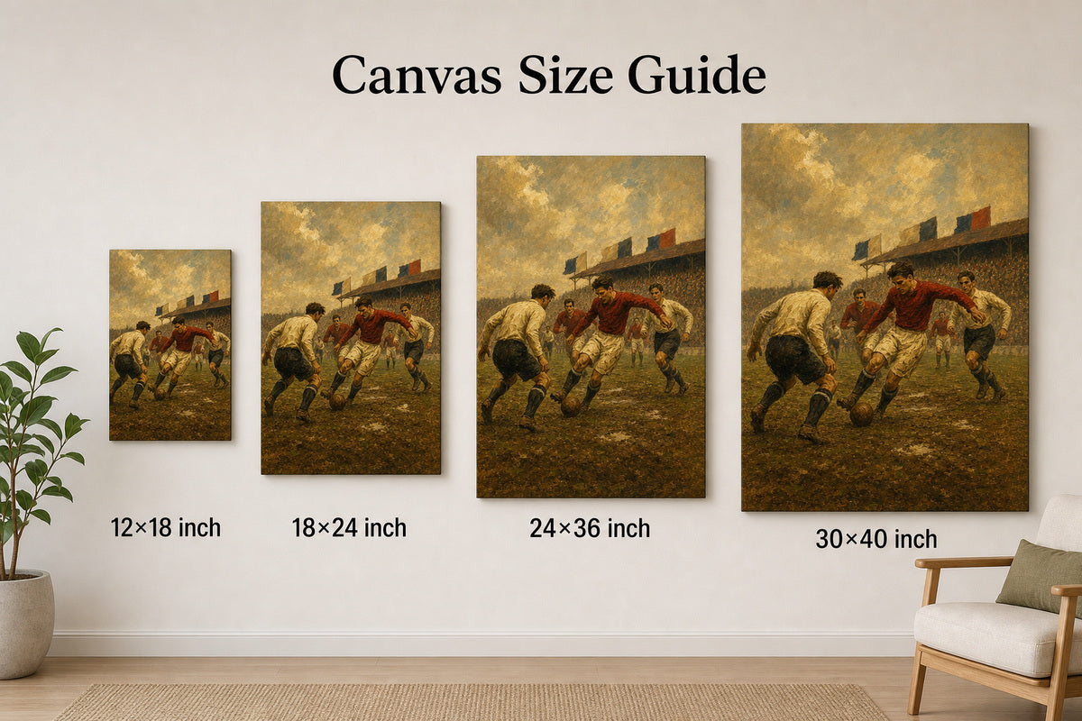 Vintage 1930s Football Match Oil Painting Canvas Wall Art - 08_size_comparison