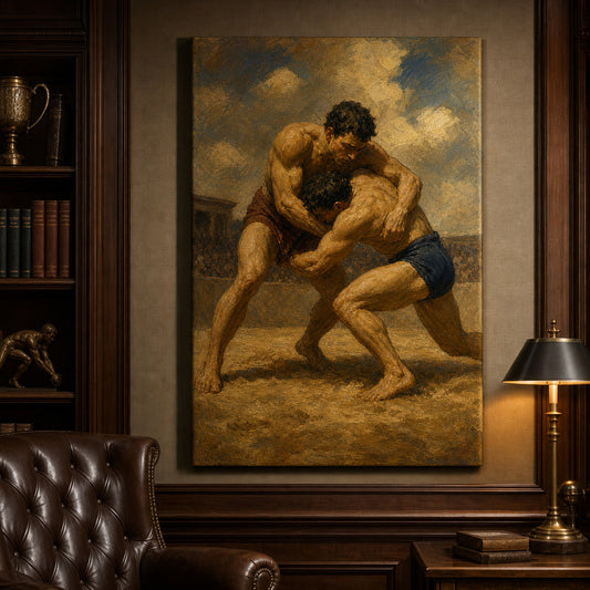Classical Wrestlers Arena Oil Painting Canvas Wall Art — room scene
