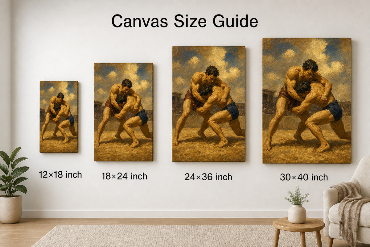 Classical Wrestlers Arena Oil Painting Canvas Wall Art - 08_size_comparison
