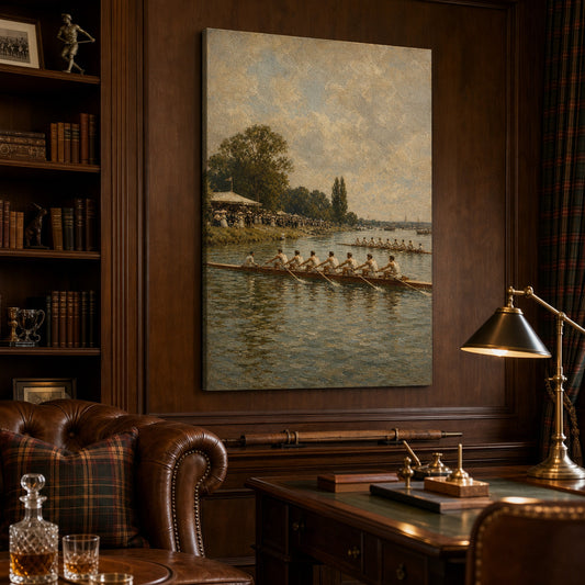 Vintage Rowing Regatta Oil Painting Canvas Wall Art — room scene