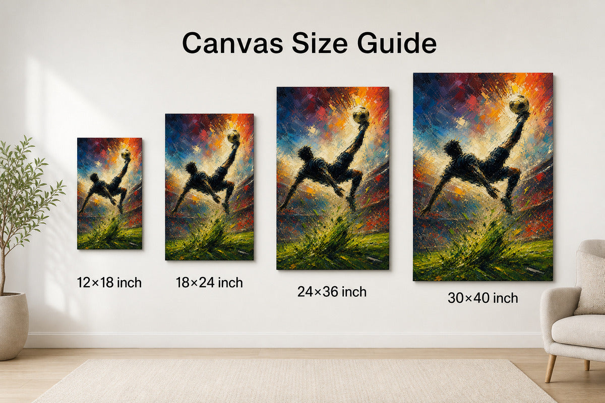 Bicycle Kick Impasto Silhouette Football Oil Painting Canvas Wall Art - 08_size_comparison