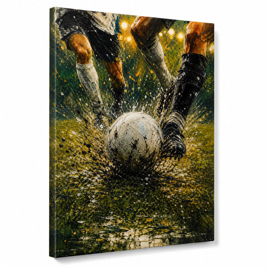 Ball Impact Rain Splatter Football Oil Painting Canvas Wall Art - soccer canvas wall art by AUSJOJO
