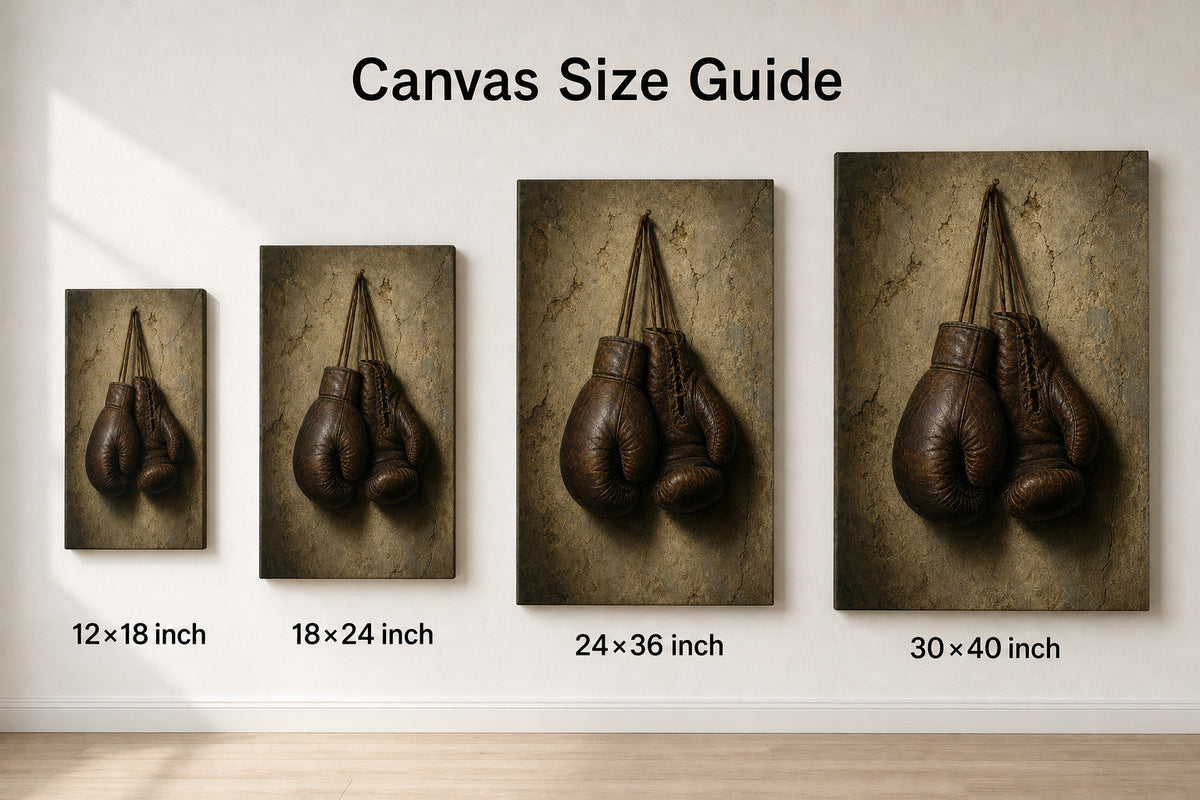 Hanging Vintage Boxing Gloves Oil Painting Canvas Wall Art - 08_size_comparison