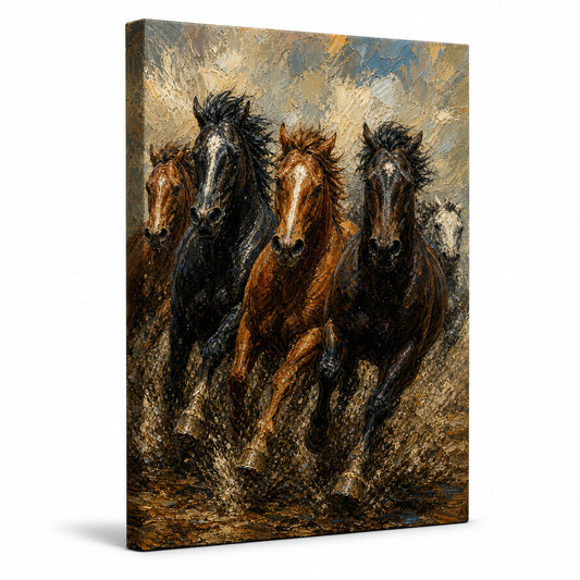 Wild Horse Mud Track Head-to-Head Oil Painting Canvas Wall Art - animal wall art by AUSJOJO
