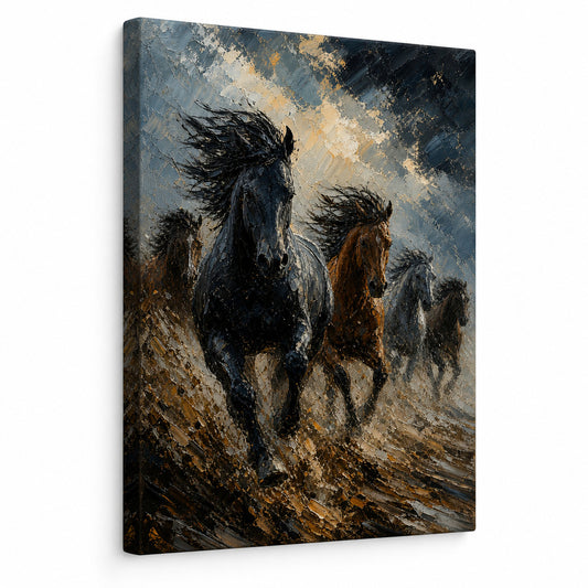 Wild Horse Storm Light Surge Oil Painting Canvas Wall Art - animal wall art by AUSJOJO